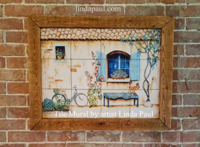 french country tile mural back splash