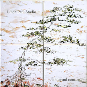 windswept tree tile mural
